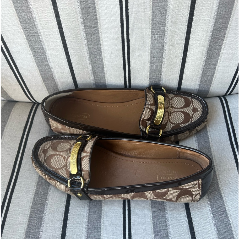 COACH Felisha Patent Loafer in Signature Coach emblemed fabric
